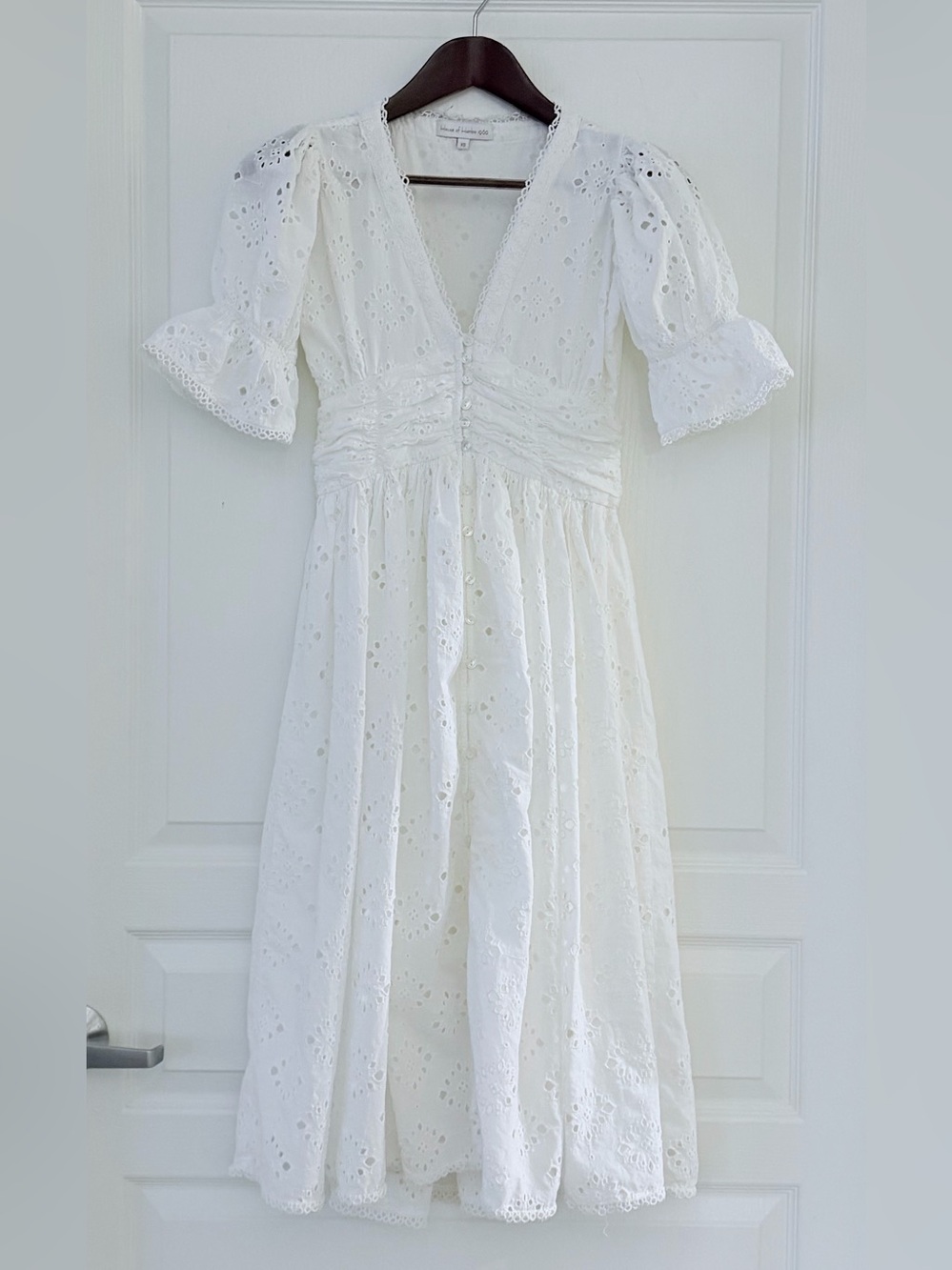House of Harlow 1960 White Eyelet Dress with Puff Sleeves